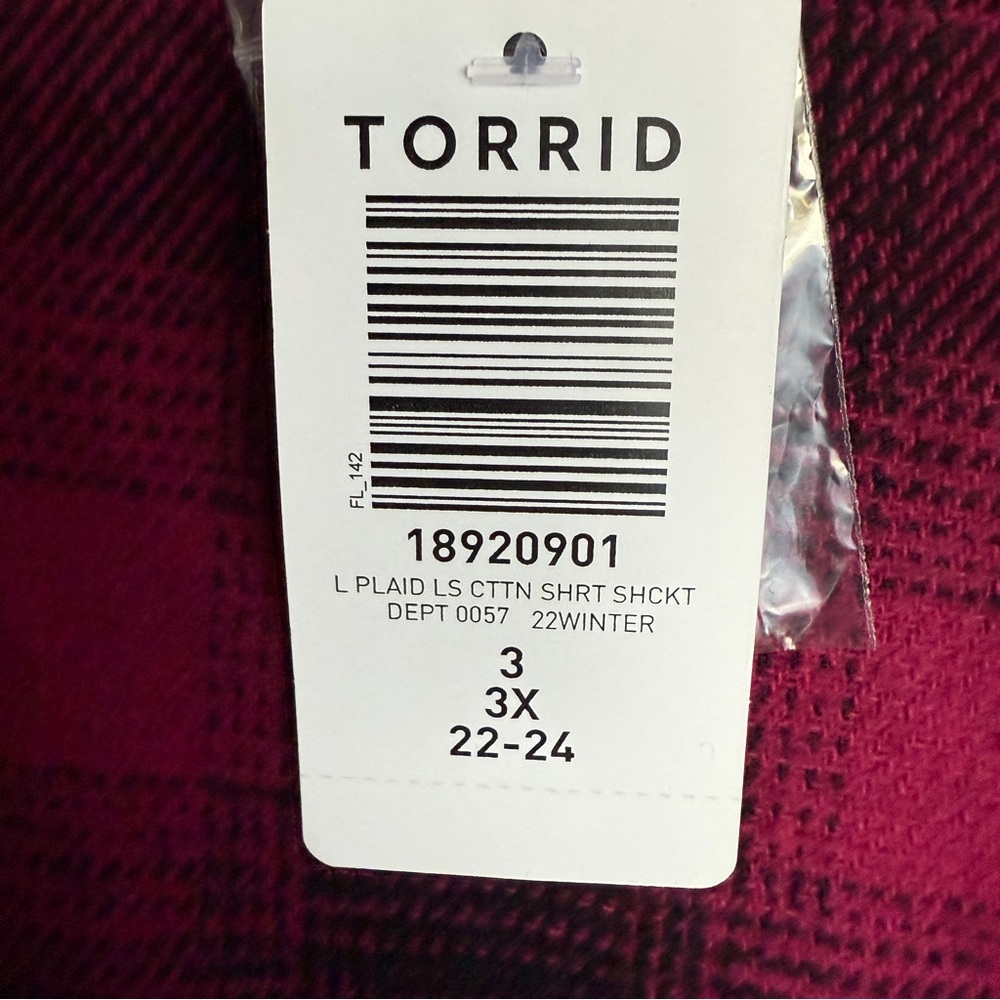 Torrid SHACKET Plaid Cotton Longline Purple Magenta Cabin | Sz 3 (22-24) NWT - Picture 6 of 6